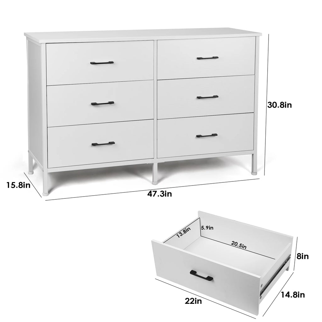White 6 Drawer Wooden Dresser C6087