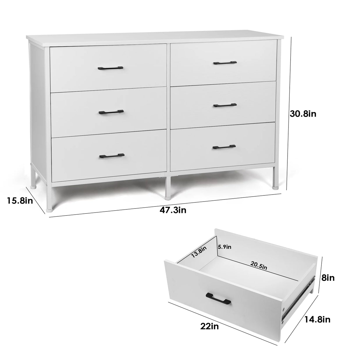 White 6 Drawer Wooden Dresser C6087