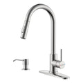 Brushed Nickel Kitchen Faucet with Sprayer and Soap Dispenser W950