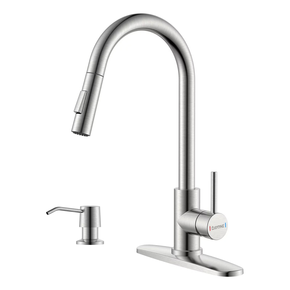Brushed Nickel Kitchen Faucet with Sprayer and Soap Dispenser W950