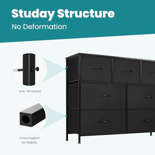 Black 8 Fabric Drawer Dresser with Wooden Top X380432