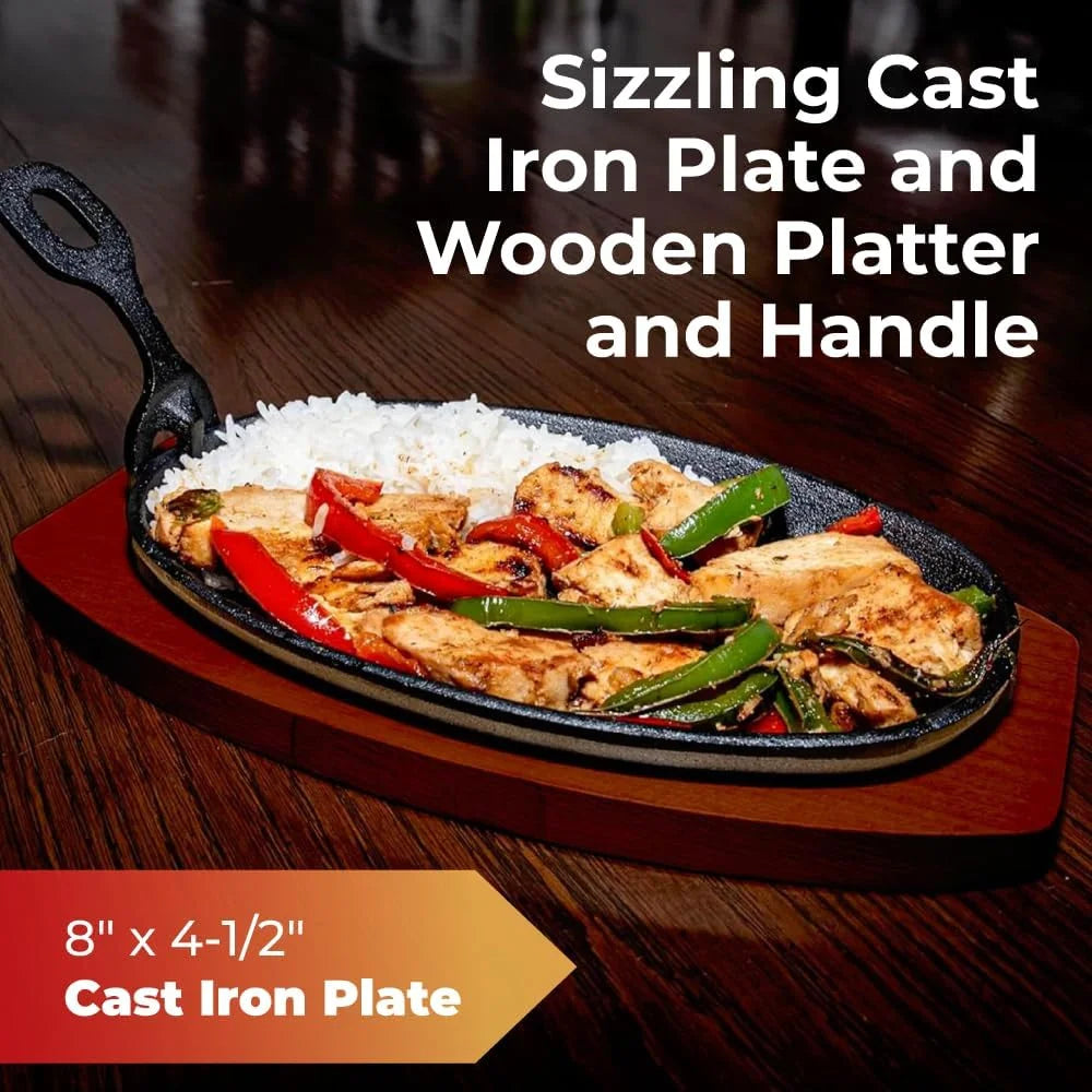 Cast Iron Steak Plate with Wooden Holder D285