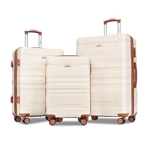 Brown and Ivory 4-Piece Expandable Hardside Suitcase Set B14977