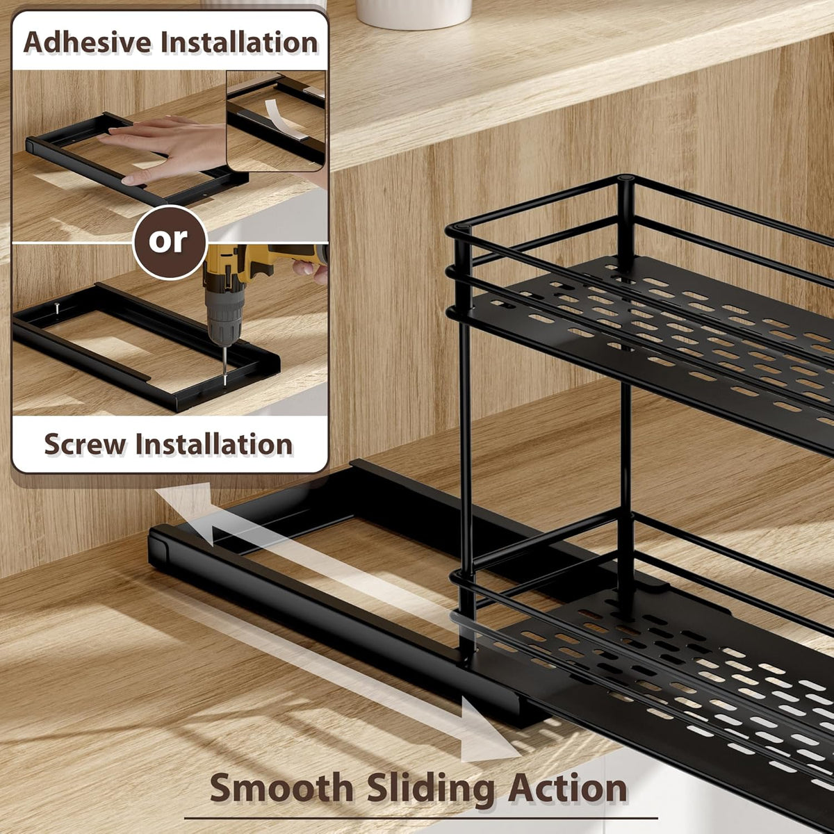2-Pack 2-Tier Pull Out Spice Rack Organizer, 5.3''W x 10.4''D x 8.9''H H98435