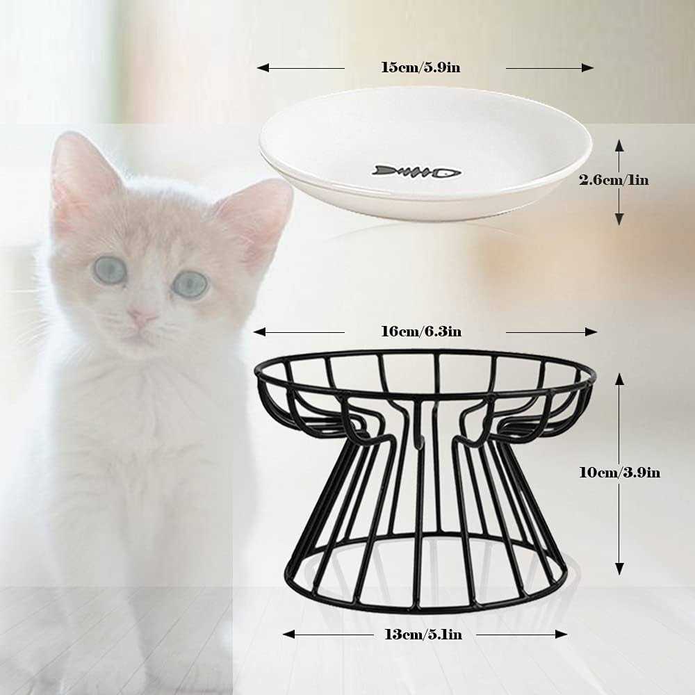 Elevated Ceramic Cat Bowl with Metal Stand E921