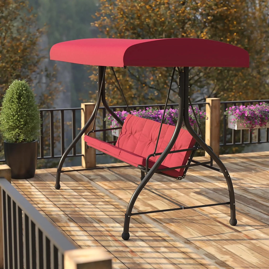 3-Seat Outdoor Steel Converting Patio Swing Canopy Hammock with Cushions K47867