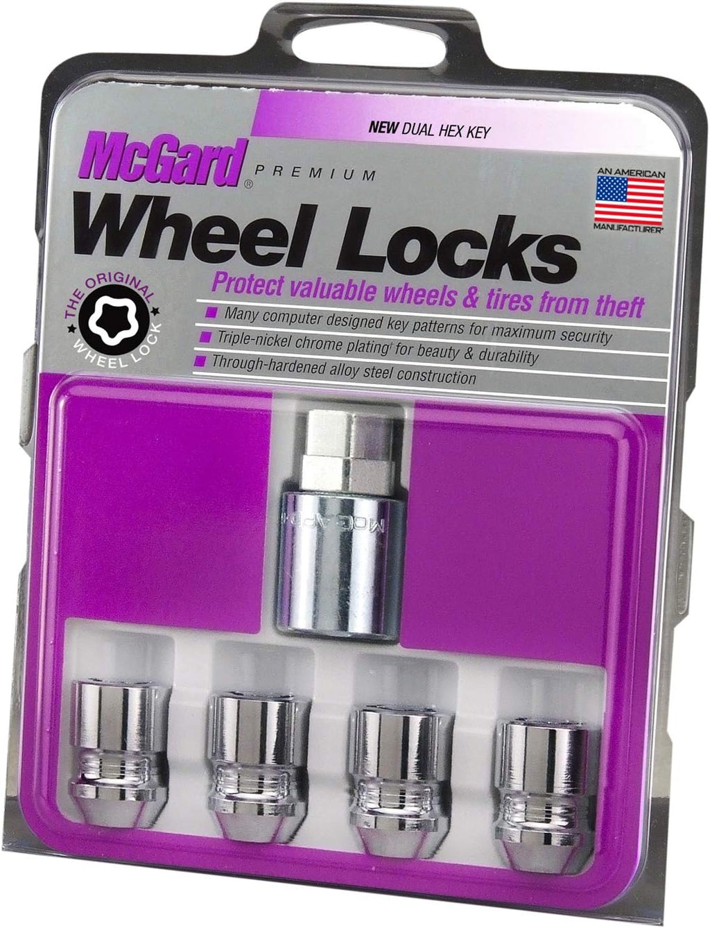 Chrome Cone Seat Wheel Locks (M12 x 1.25 Thread Size) - 4 Locks / 1 Key L228