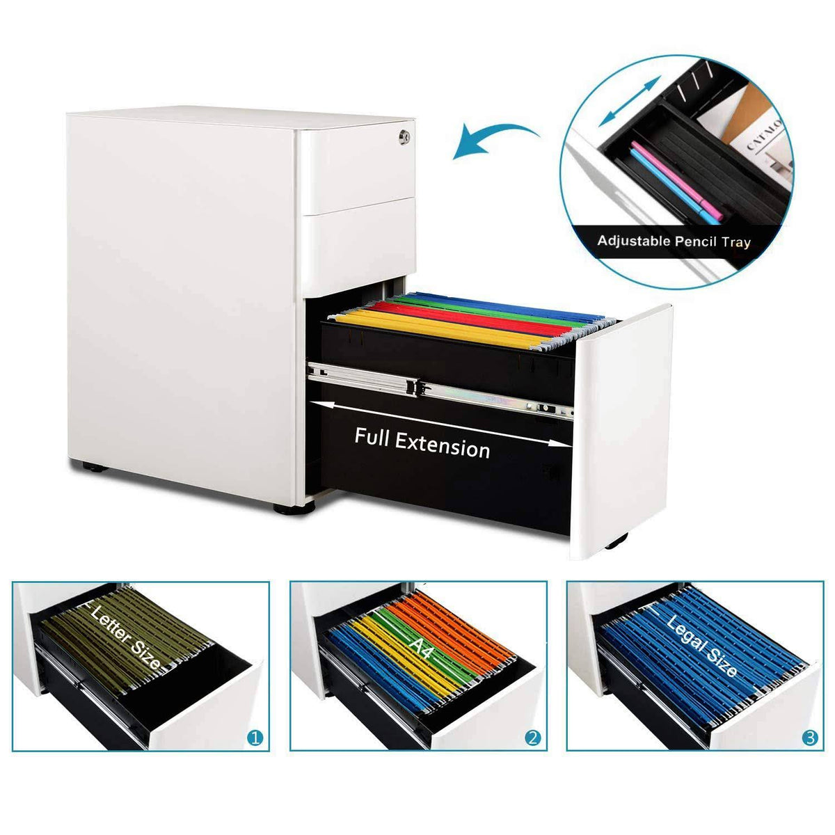 White 3 Drawer Vertical File Cabinet W42668