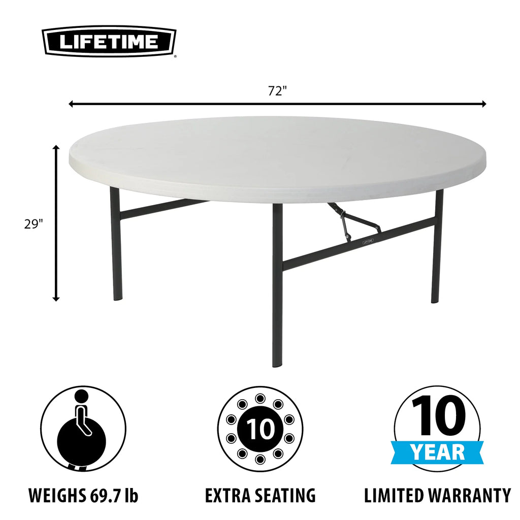 72-Inch Round Table White Granite 12 Pk J35616