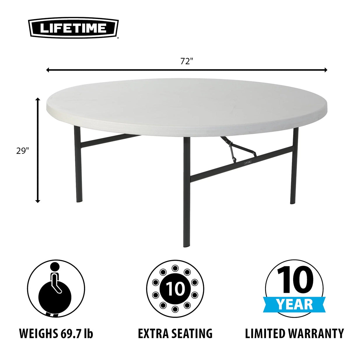 72-Inch Round Table White Granite 12 Pk J35616