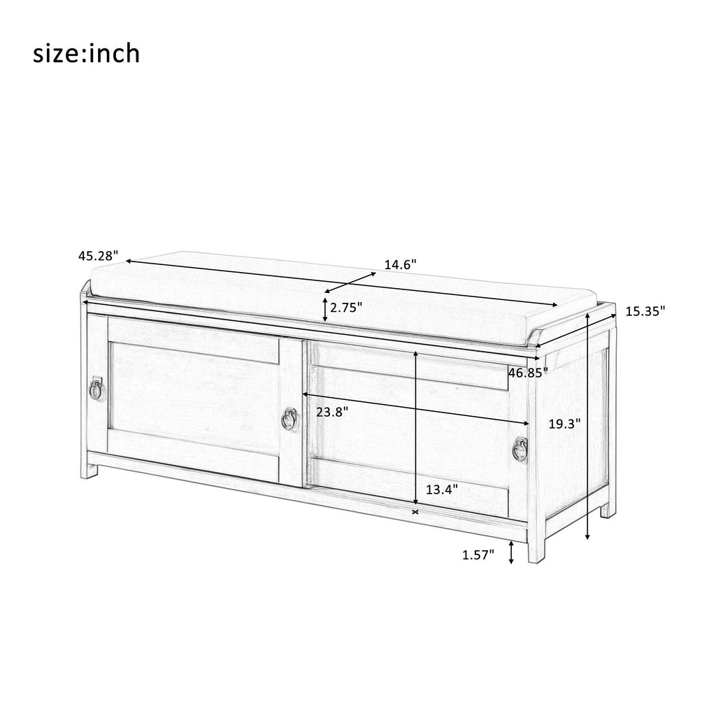 Grey Wood Storage Bench with 2 Cabinets Z899