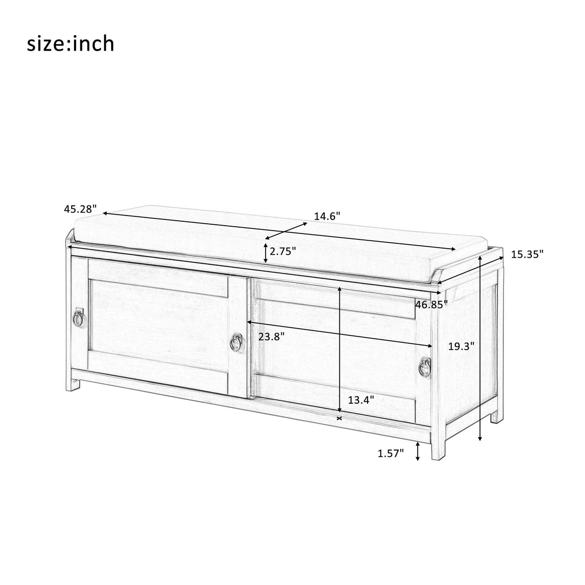 Grey Wood Storage Bench with 2 Cabinets Z899