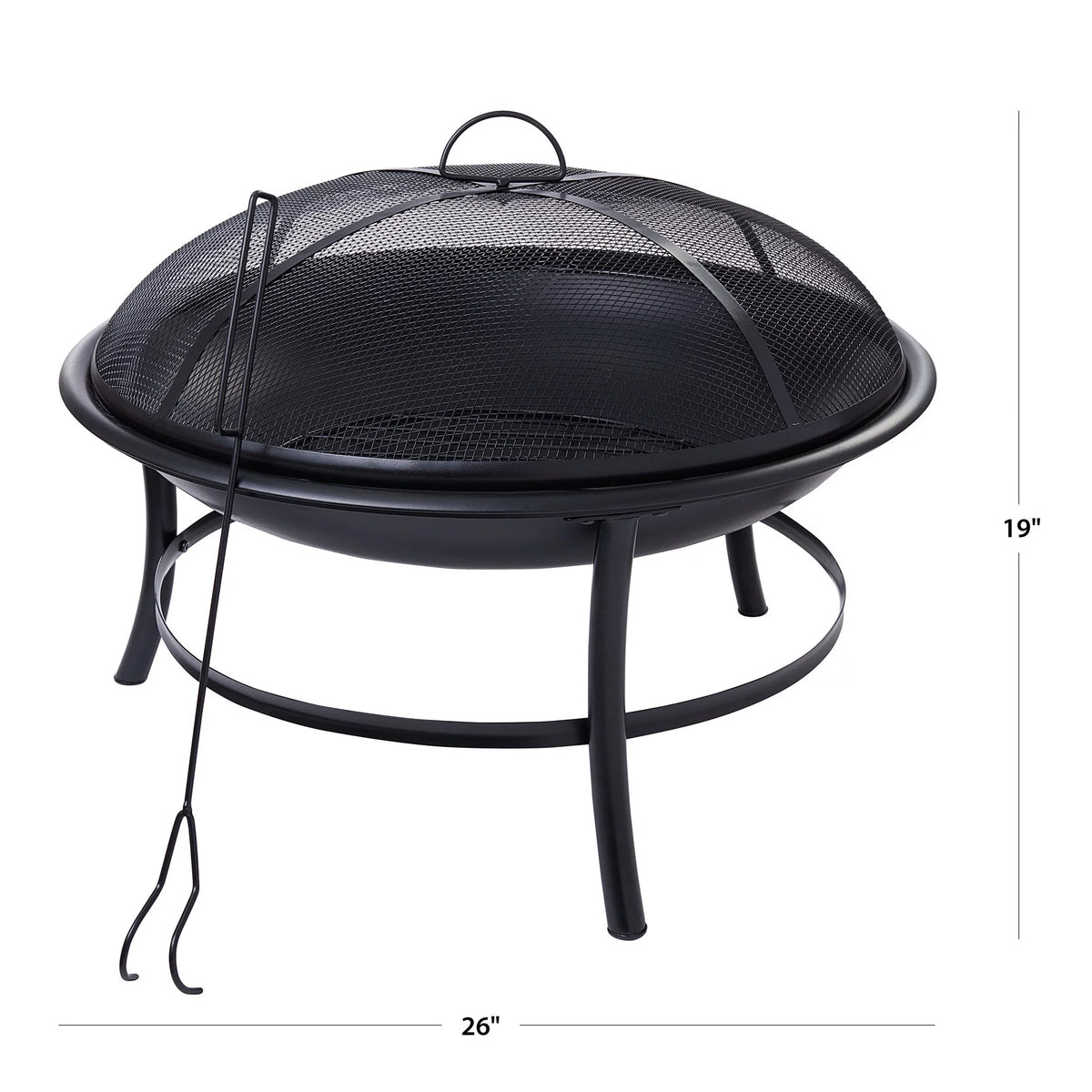 Black 26" Round Iron Outdoor Wood Burning Fire Pit W7907