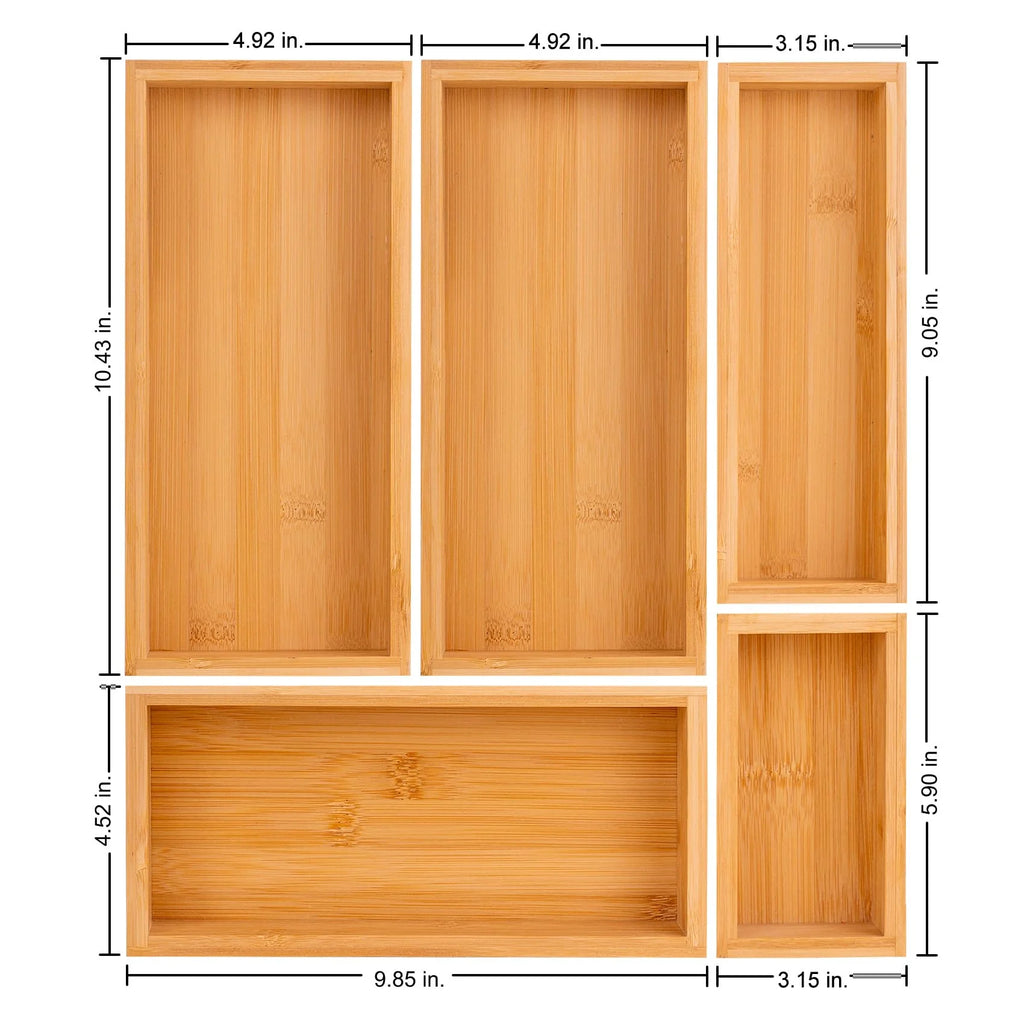 Bamboo Drawer Dividers Set, Adjustable Wooden Organizers, Stackable Trays, Brown V2149