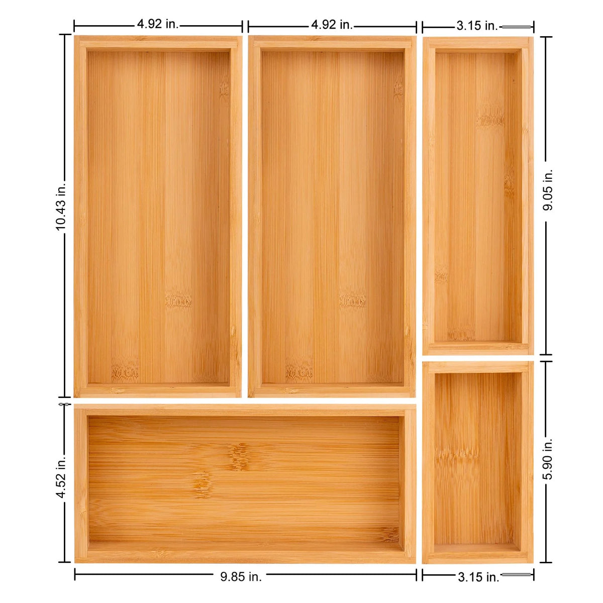 Bamboo Drawer Dividers Set, Adjustable Wooden Organizers, Stackable Trays, Brown V2149