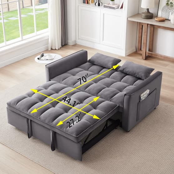 55.1" Blue Velvet Convertible Double Sleeper Sofa Bed L60489