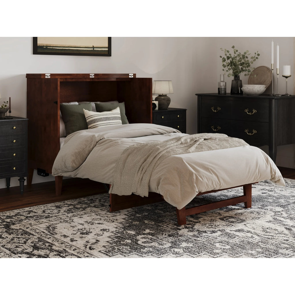 Twin Murphy Bed Chest with Mattress in Walnut X264649