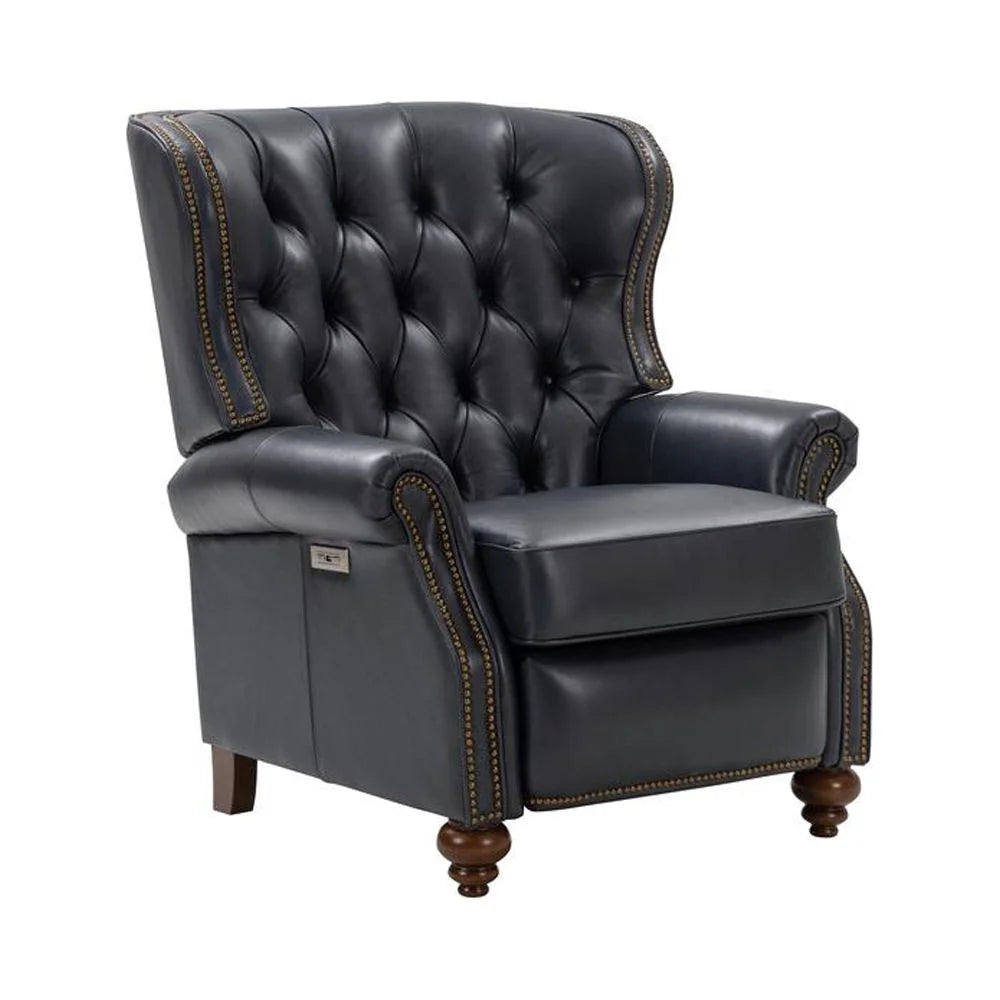 Navy Blue All Leather Power Recliner R389