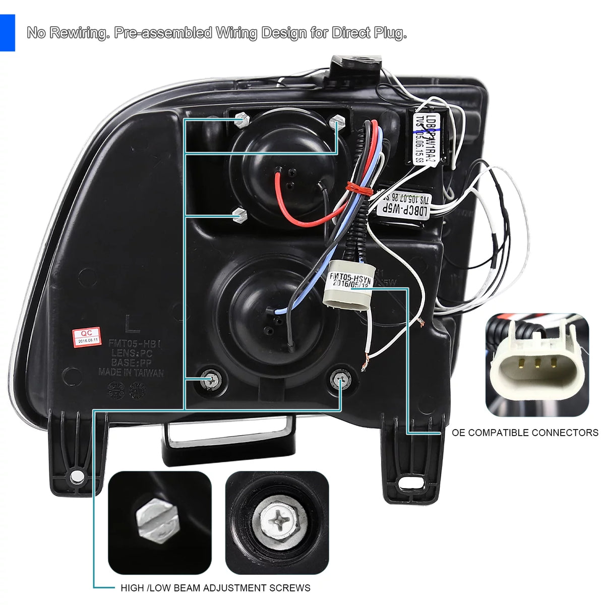 Jet Black LED Projector Headlights Left + Right Pair N3382