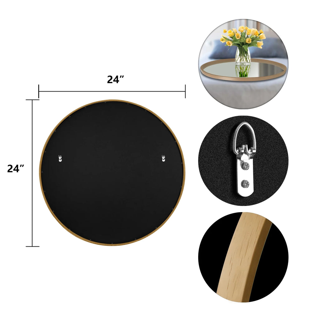 Round Wood Frame Wall Mounted Mirror 24" Y4116