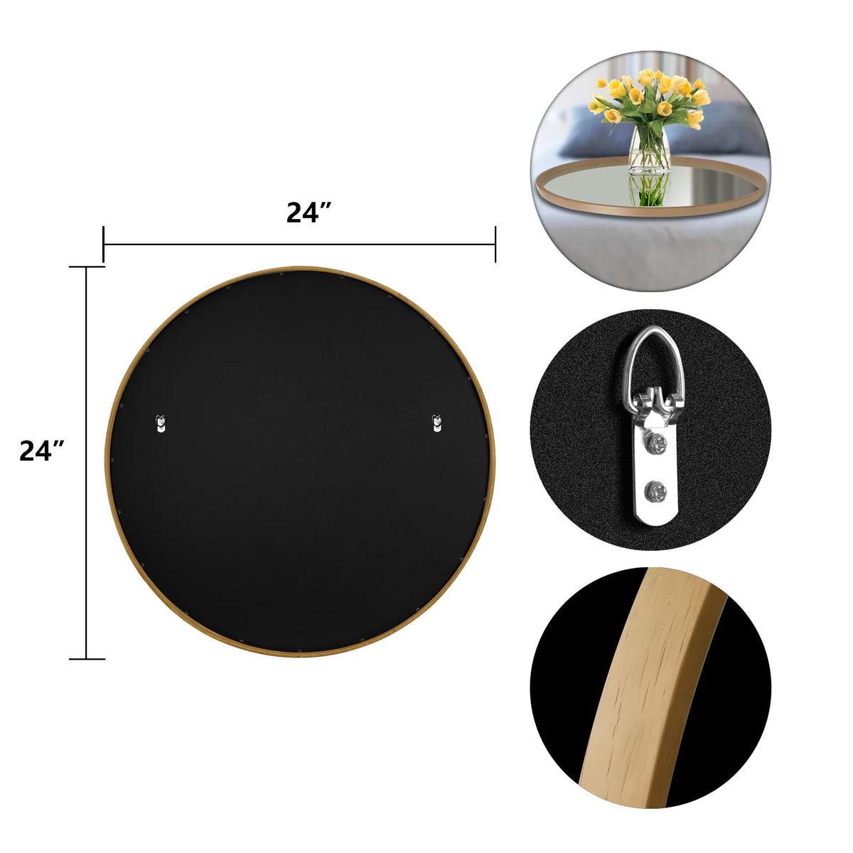 Round Wood Frame Wall Mounted Mirror 24" Y4116