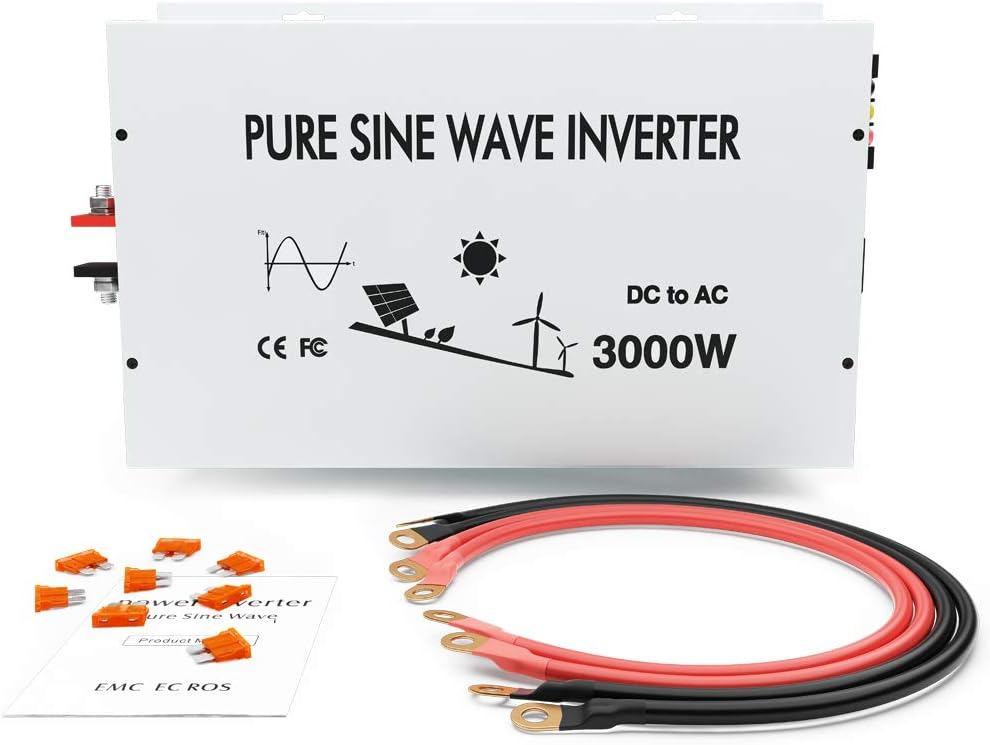 3000W Pure Sine Wave Power Inverter DC 48V to 110V 120V AC with Dual Outlets and Digital LED Display R57137