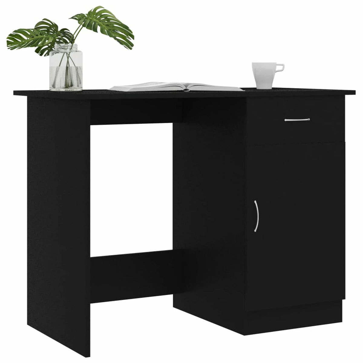 Black Computer Desk with Storage Drawer and Door Cabinet Q6581