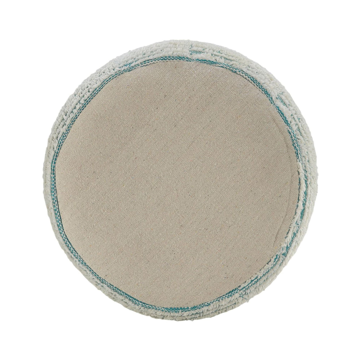 Aqua Blue and White Distressed Round Pouf Ottoman L69191