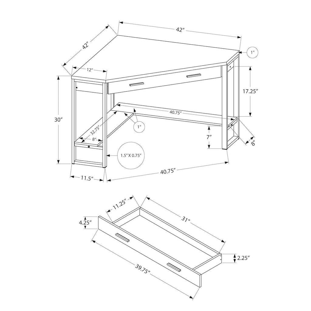 Cappuccino Corner Computer Desk with Silver Metal M189