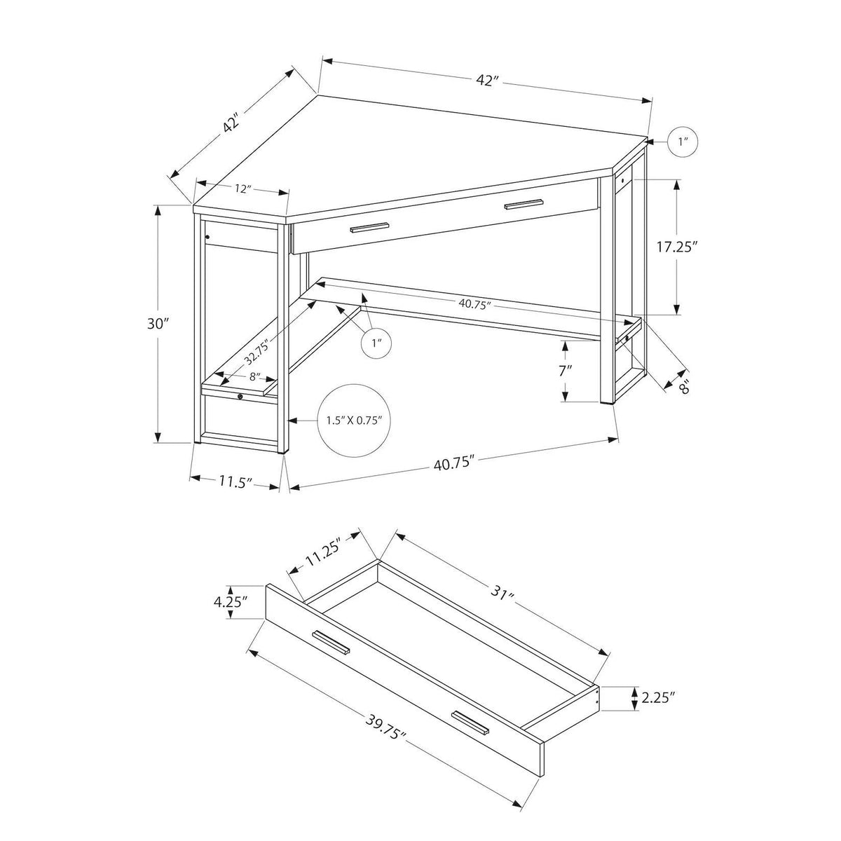 Cappuccino Corner Computer Desk with Silver Metal M189