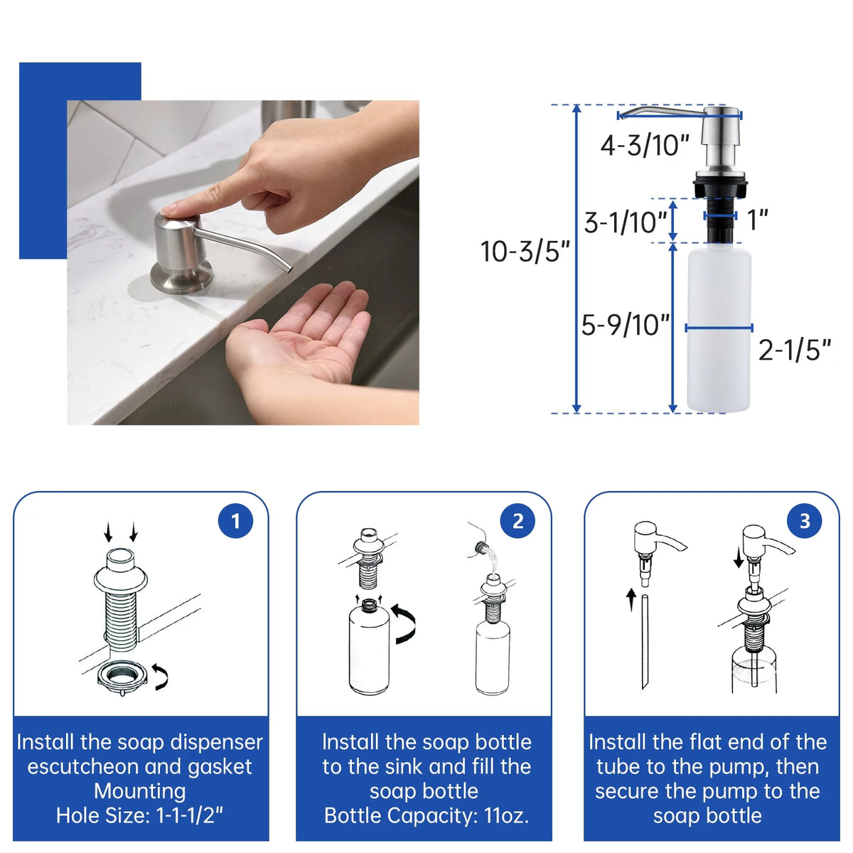 Brushed Nickel Kitchen Faucet with Sprayer and Soap Dispenser W950