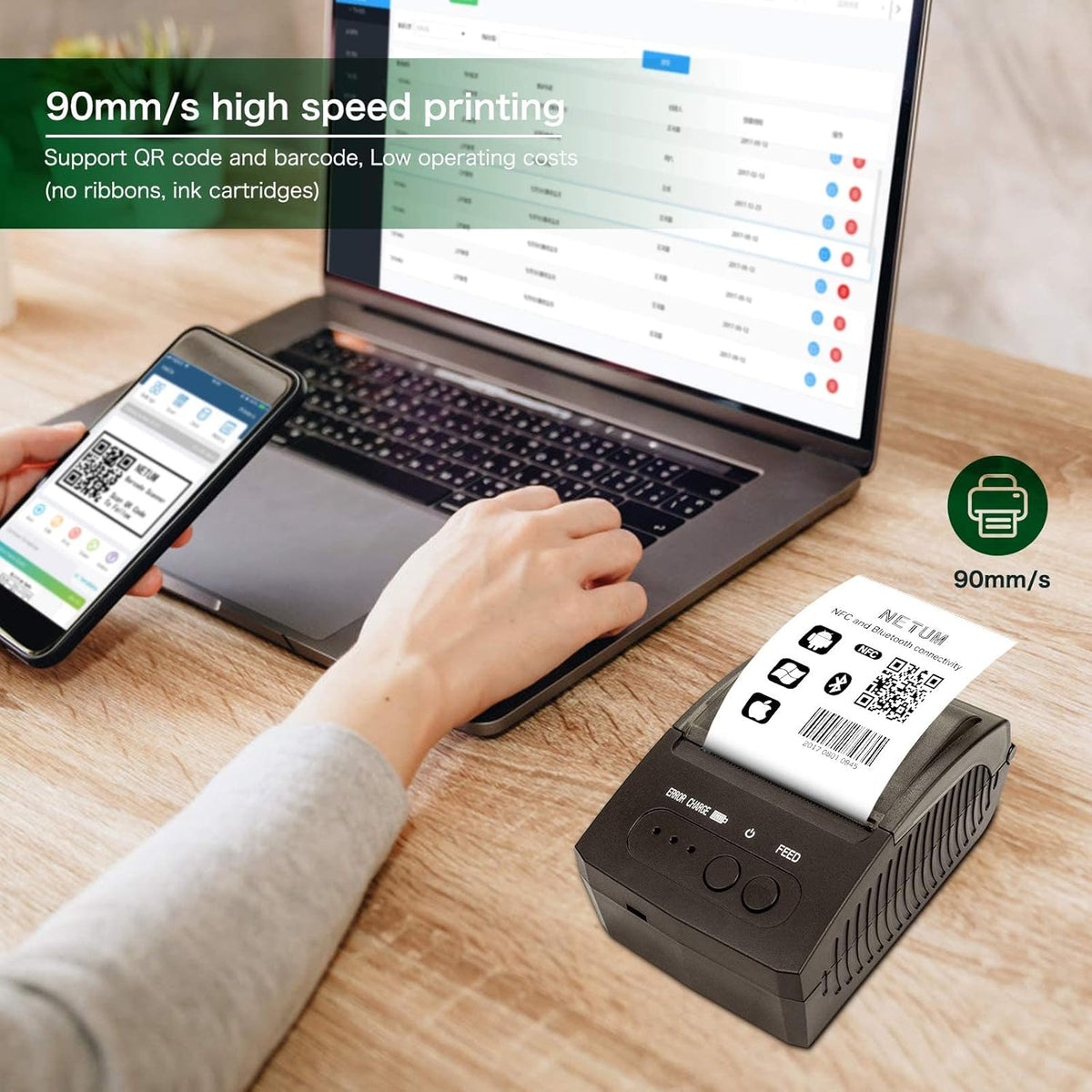 Bluetooth 58mm Thermal Receipt Printer, Pack of 2 E9446