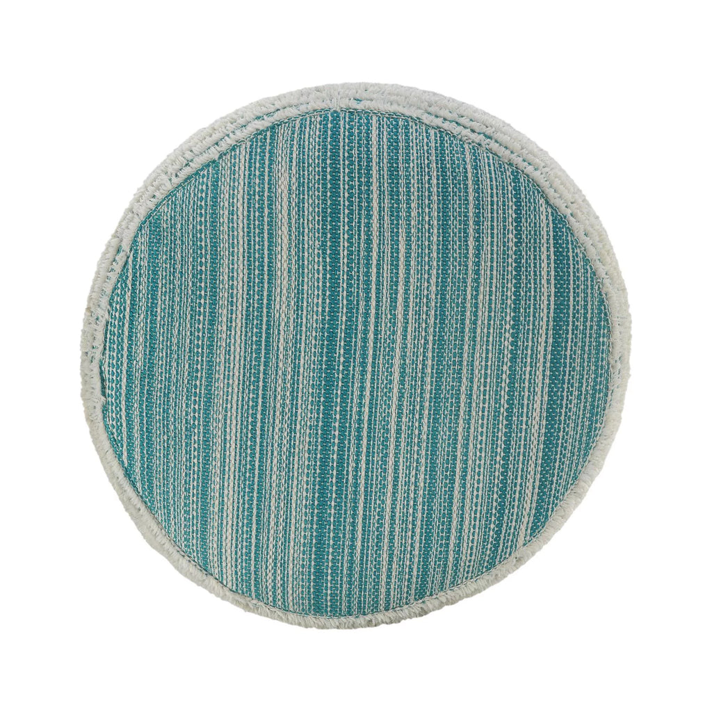 Aqua Blue and White Distressed Round Pouf Ottoman L69191
