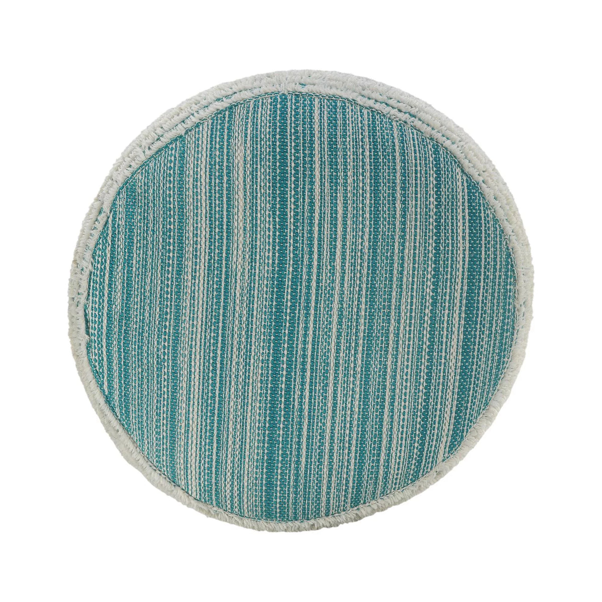 Aqua Blue and White Distressed Round Pouf Ottoman L69191