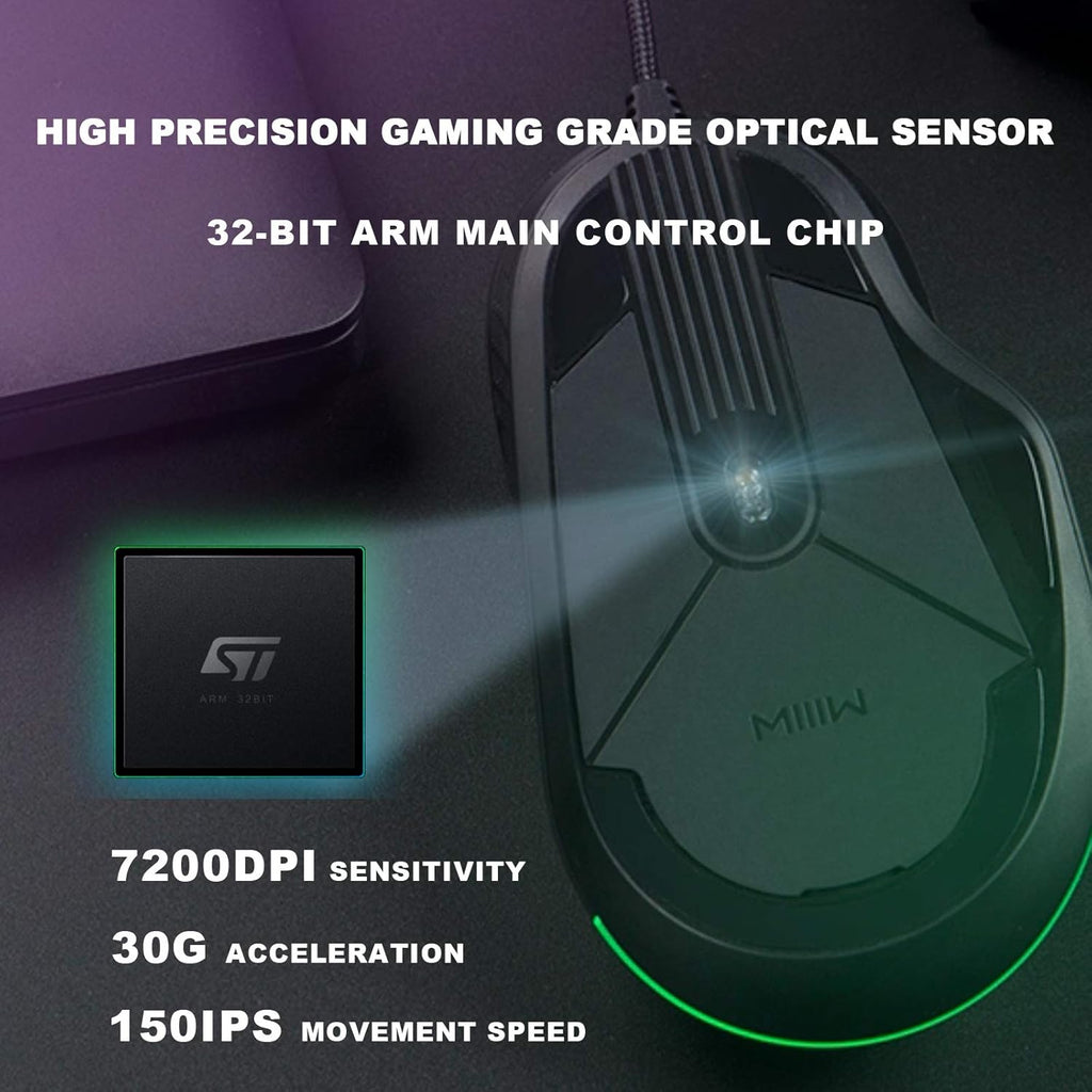 Wired Gaming Mouse with High Precision Optical Sensor, 7200DPI, 8 Programmable Buttons L888268