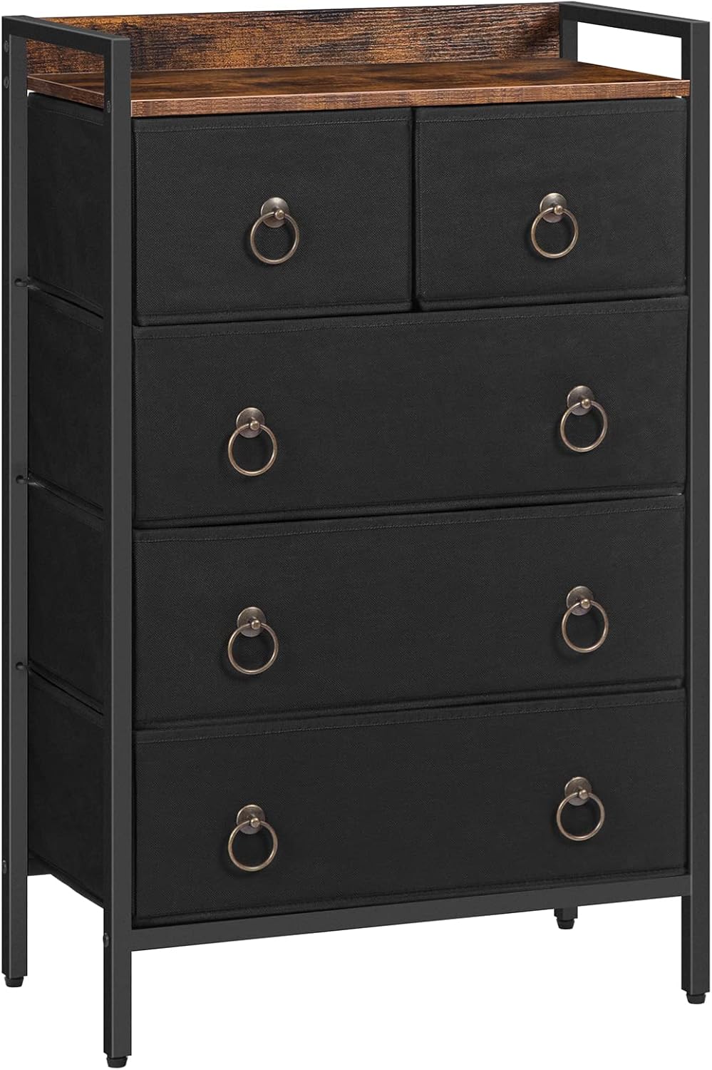5 Drawer Dresser with Steel Frame and Wood Top R164364