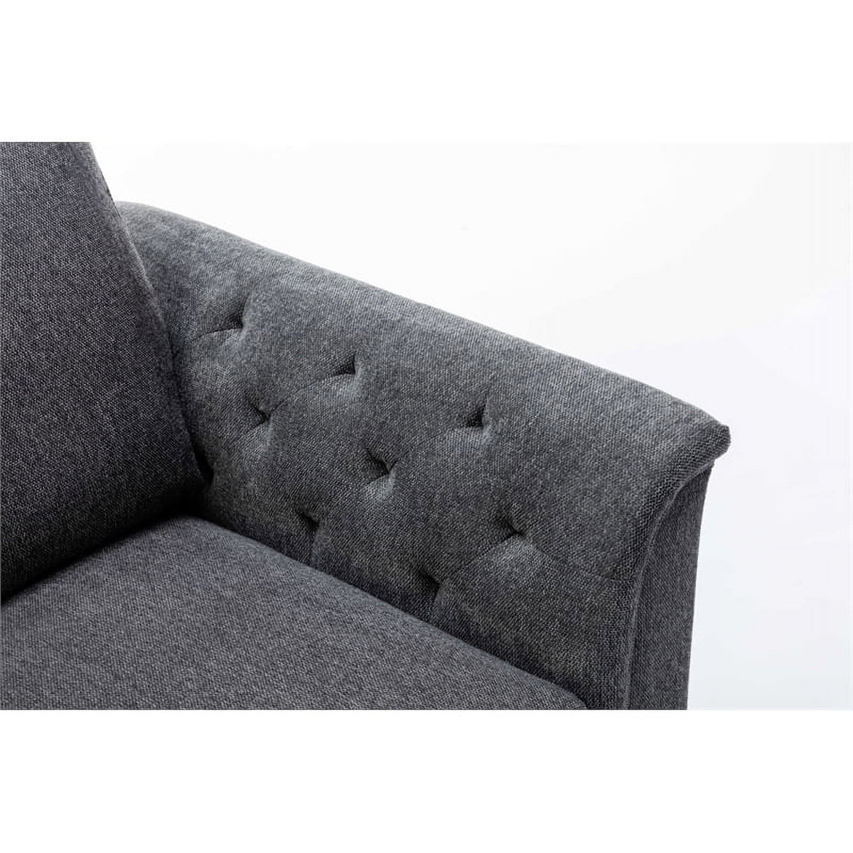 3-Piece Linen Fabric Sofa Set with Tufted Arms in Dark Gray V86396