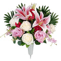 Vibrant Pink Lily and Rose Silk Flower Arrangement with Vase I568745