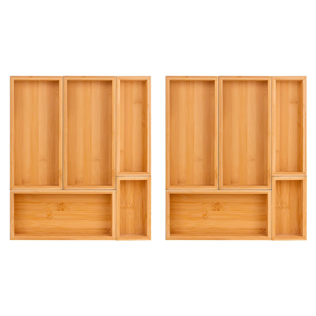 Bamboo Drawer Dividers Set, Adjustable Wooden Organizers, Stackable Trays, Brown V2149