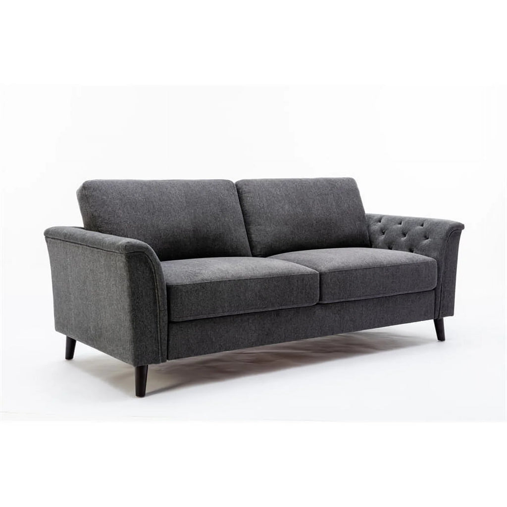 3-Piece Linen Fabric Sofa Set with Tufted Arms in Dark Gray V86396