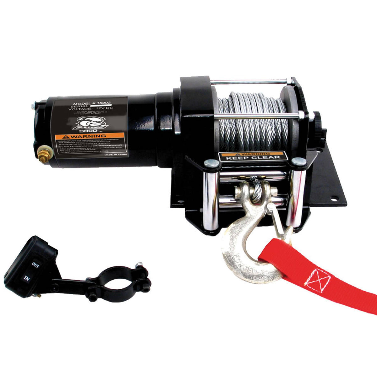 3000lb ATV Winch with Mini-Rocker Switch, Mounting Channel, Roller Fairlead N95836