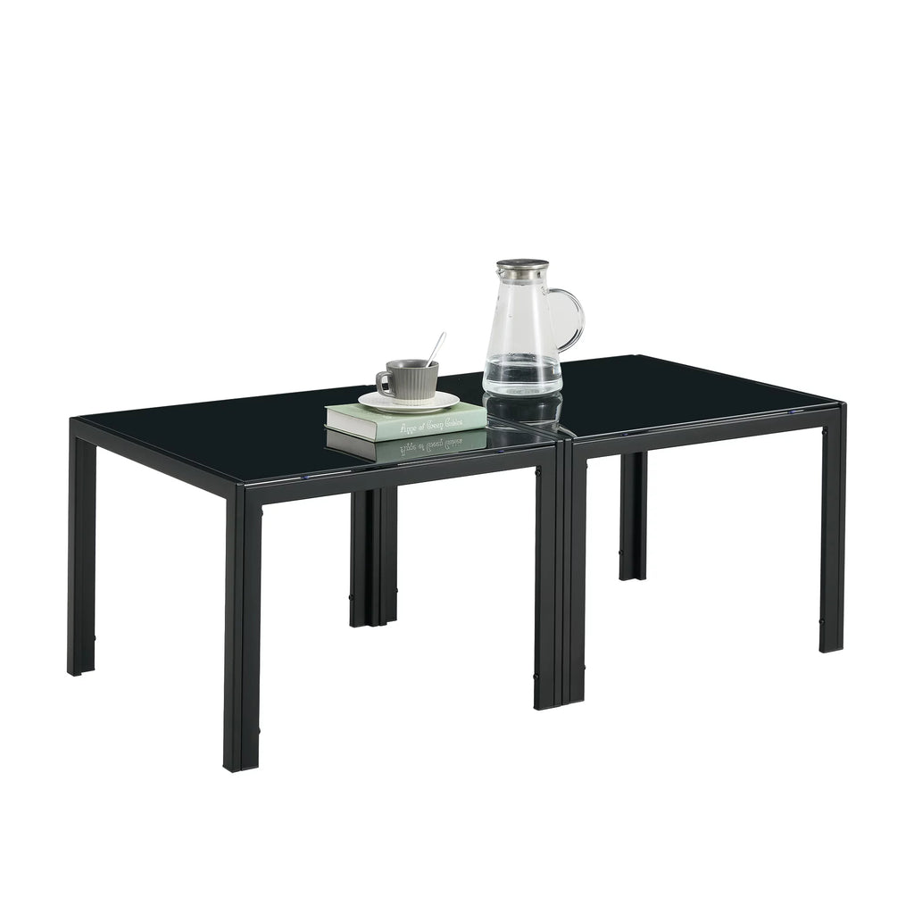 Coffee Table Set of 2 Black Tempered Glass Y40130