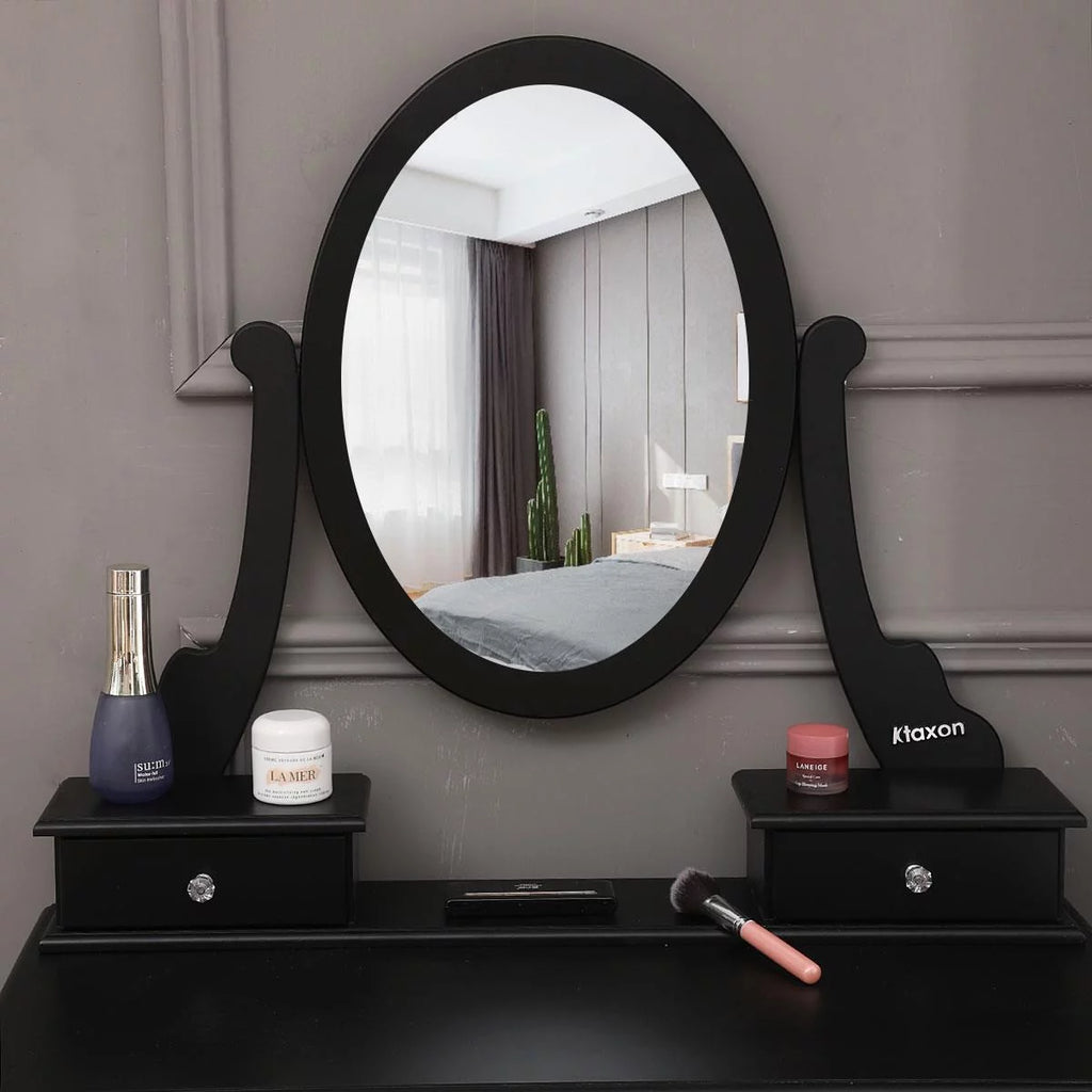 Black Vanity Makeup Dressing Table Set with Stool G898287