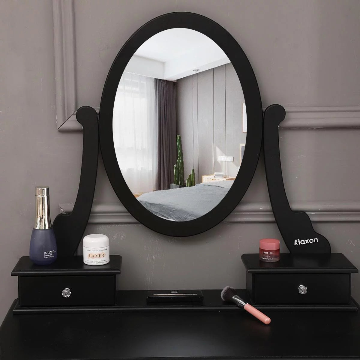 Black Vanity Makeup Dressing Table Set with Stool G898287