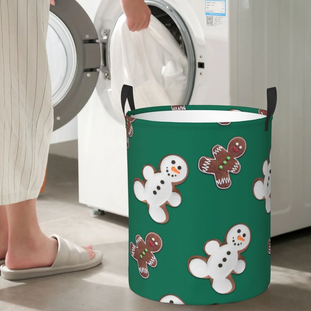 Laundry Hamper With Leather Laundry Basket Waterproof Round Collapsible E965