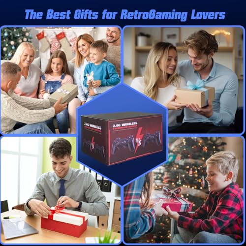 Wireless Retro Game Console with 25000+ Built-in Games, 4K HDMI Output, 2.4GHz Wireless Controller (Red) S322