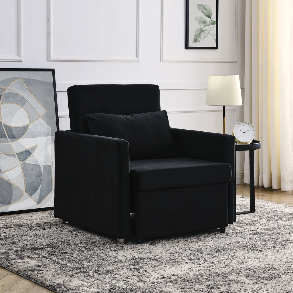 Black Velvet 2-in-1 Convertible Sofa Bed Chair with Pillow G80124