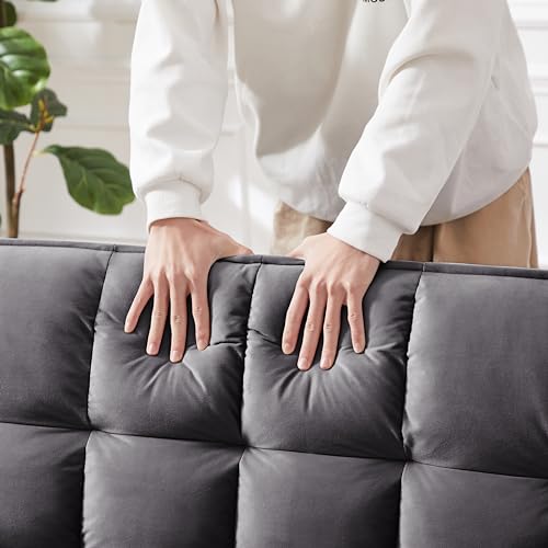 55.1" Blue Velvet Convertible Double Sleeper Sofa Bed L60489