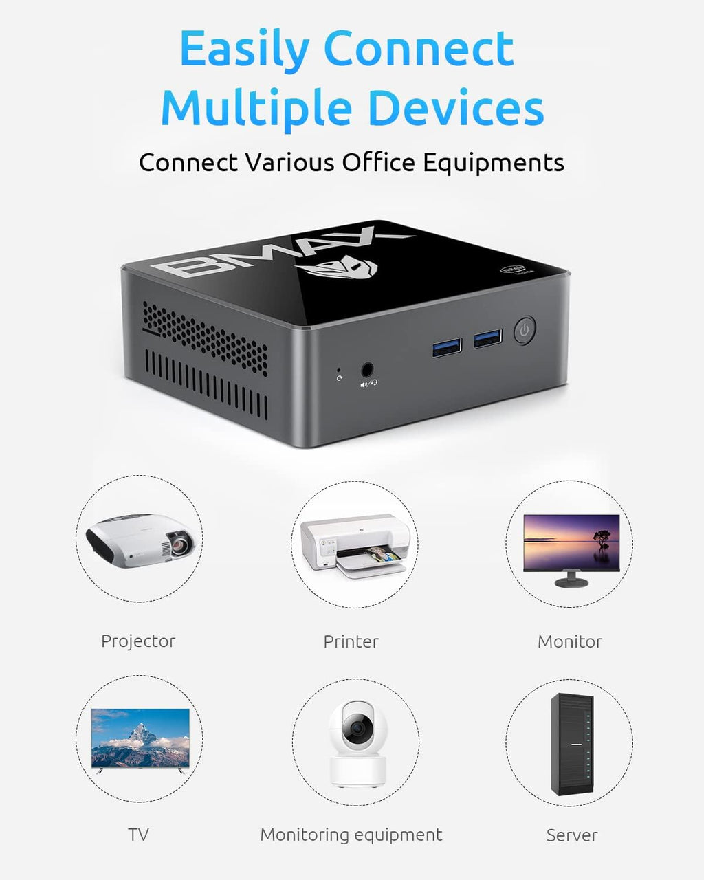Mini PC with 8GB RAM/128GB SSD, 4K Dual Display, HDMI x2, USB x4, Dual-Band Wi-Fi, Bluetooth 4.2 C3056