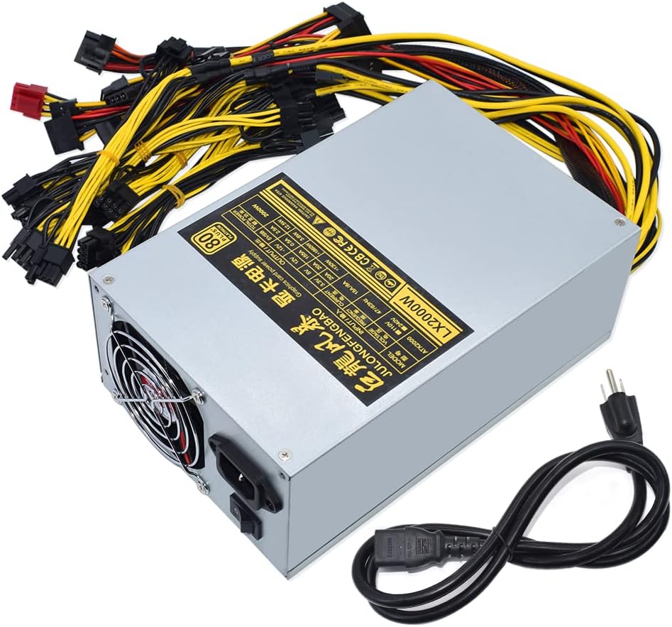 ATX 2000W Miner Power Supply 8 GPU PSU 12AWG T9597